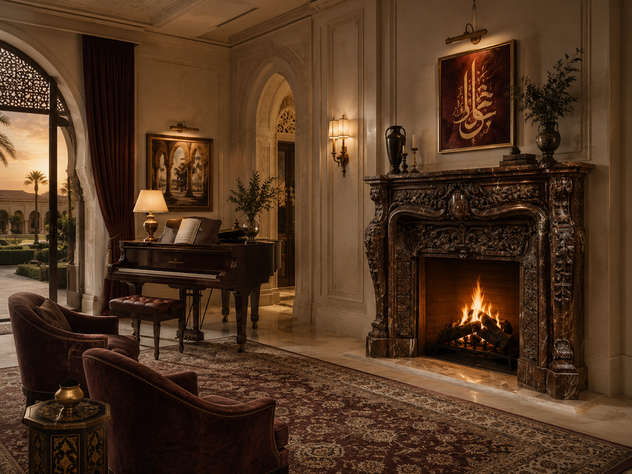 Verona fireplace, shown in a room setting