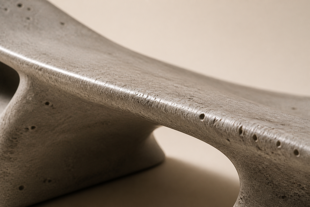 VOIDWAVE SCULPTURE BENCH XVII, close studio detail of the surface and material