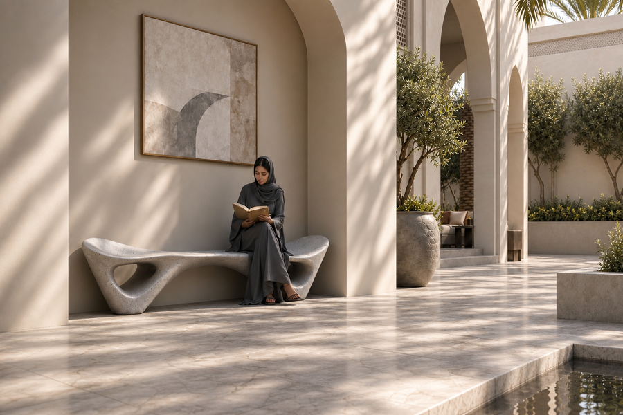 VOIDWAVE SCULPTURE BENCH XVII, shown in a room setting, at full scale