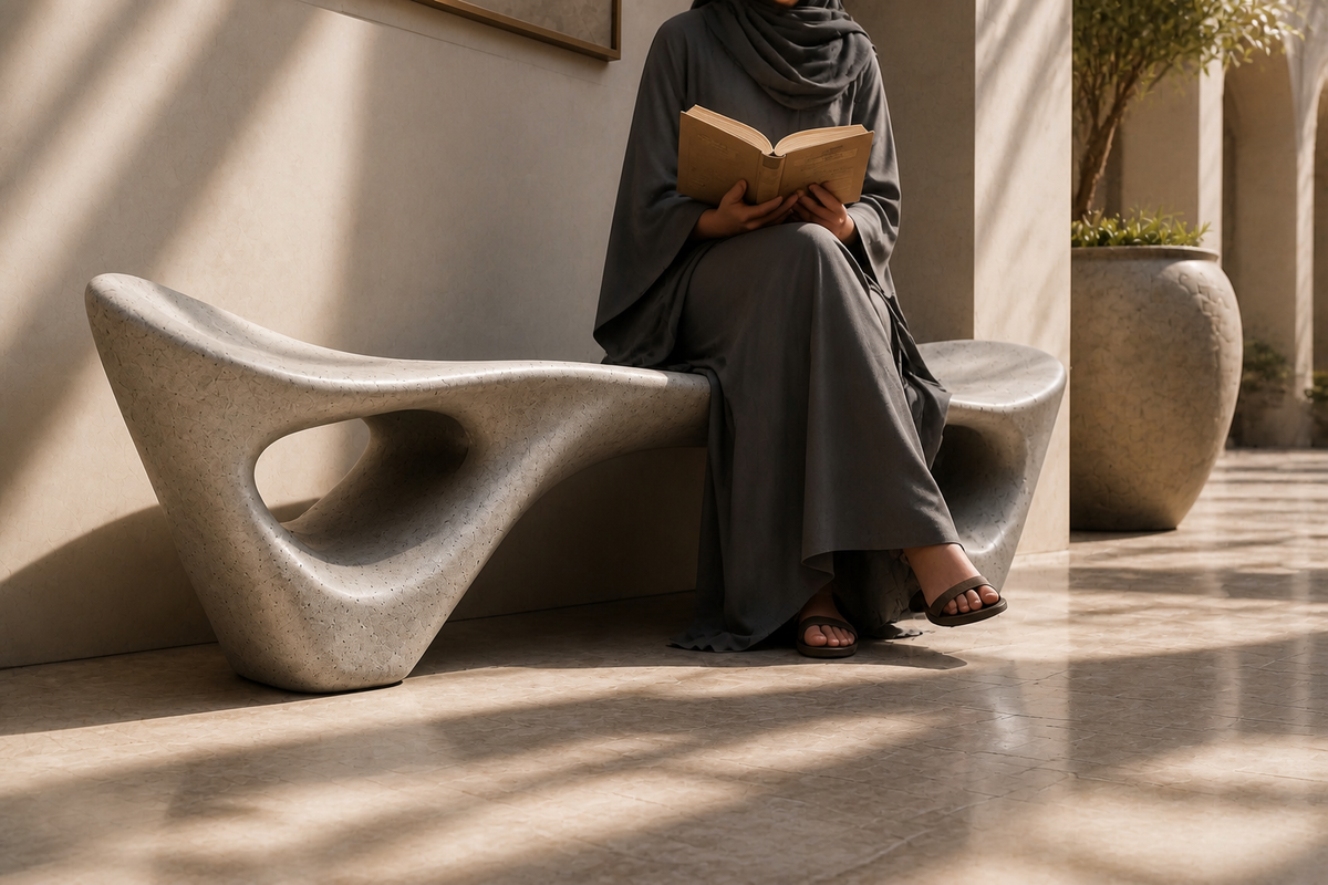VOIDWAVE SCULPTURE BENCH XVII, close view of the form in its setting