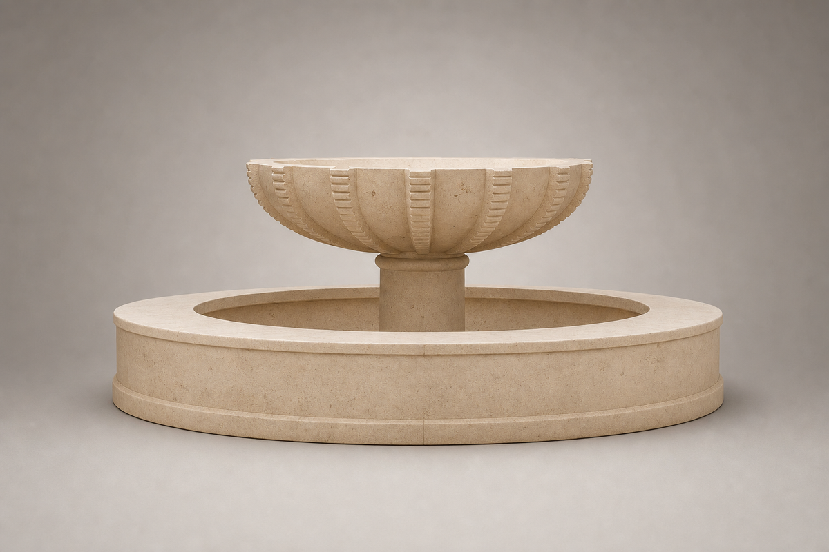 Volta limestone tiered fountain by 1-OPH, side elevation