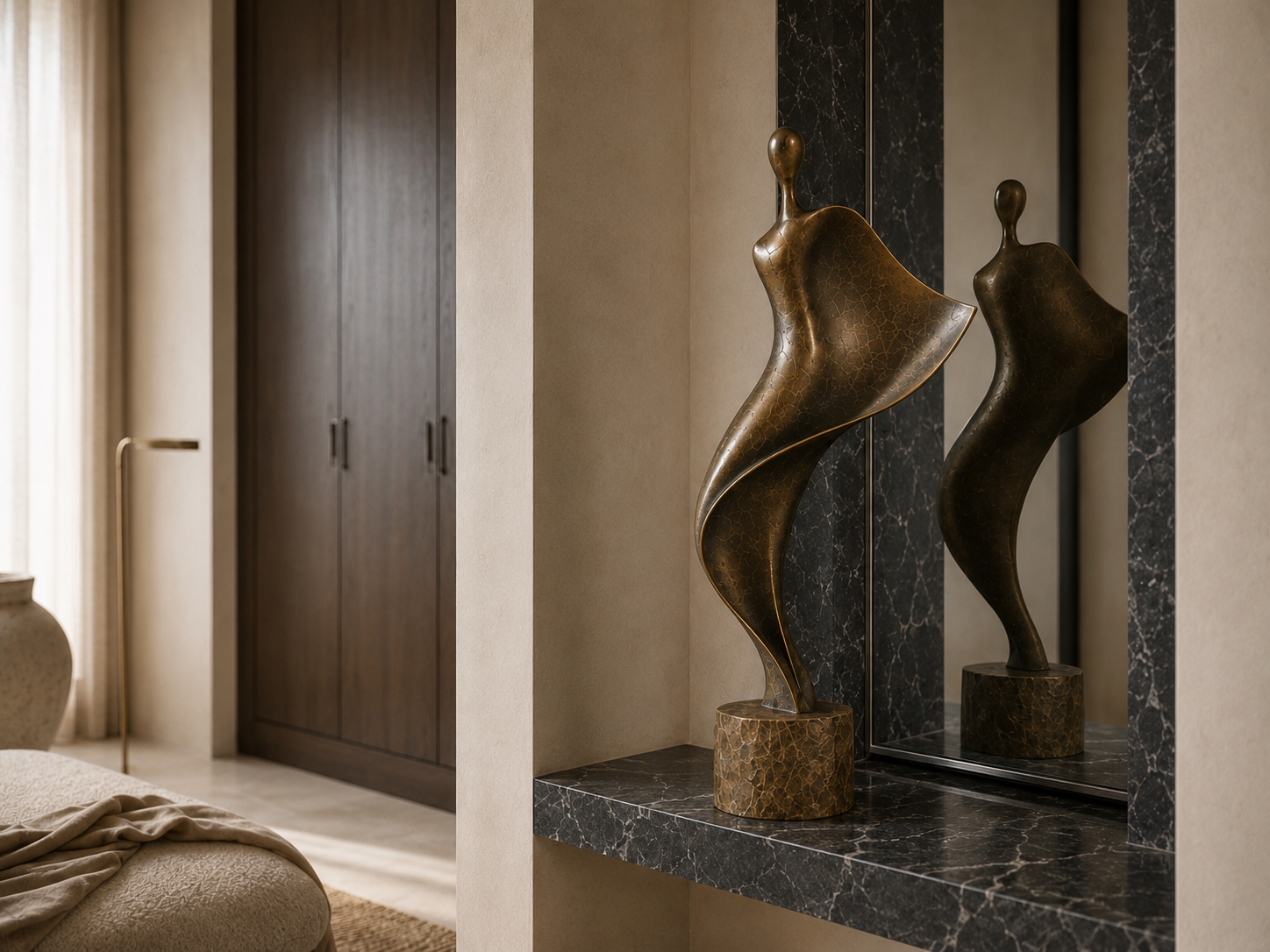 Wahat elongated bronze figure sculpture by 1-OPH