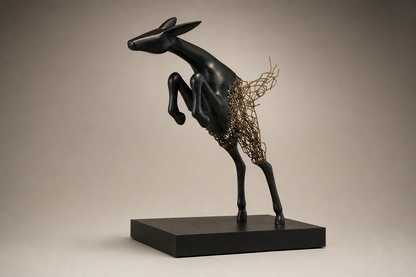 Wayra leaping bronze deer sculpture by 1-OPH