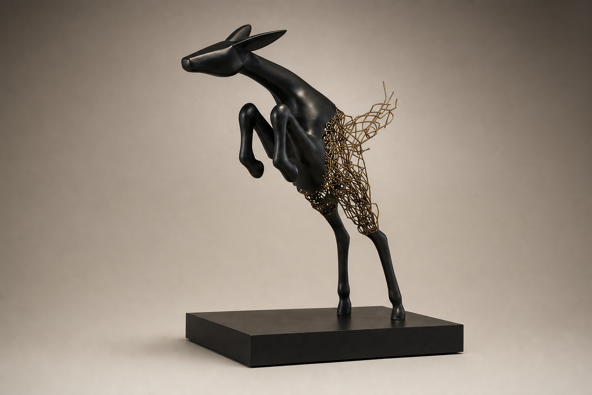 Wayra leaping bronze deer sculpture by 1-OPH