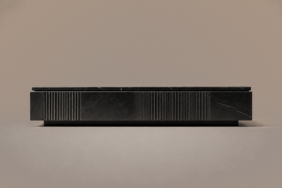Wire-Line Base Fluted black marble plinth base by 1-OPH, side elevation