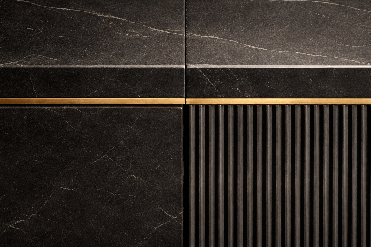 Wire-Line Base Fluted black marble plinth base by 1-OPH, surface detail
