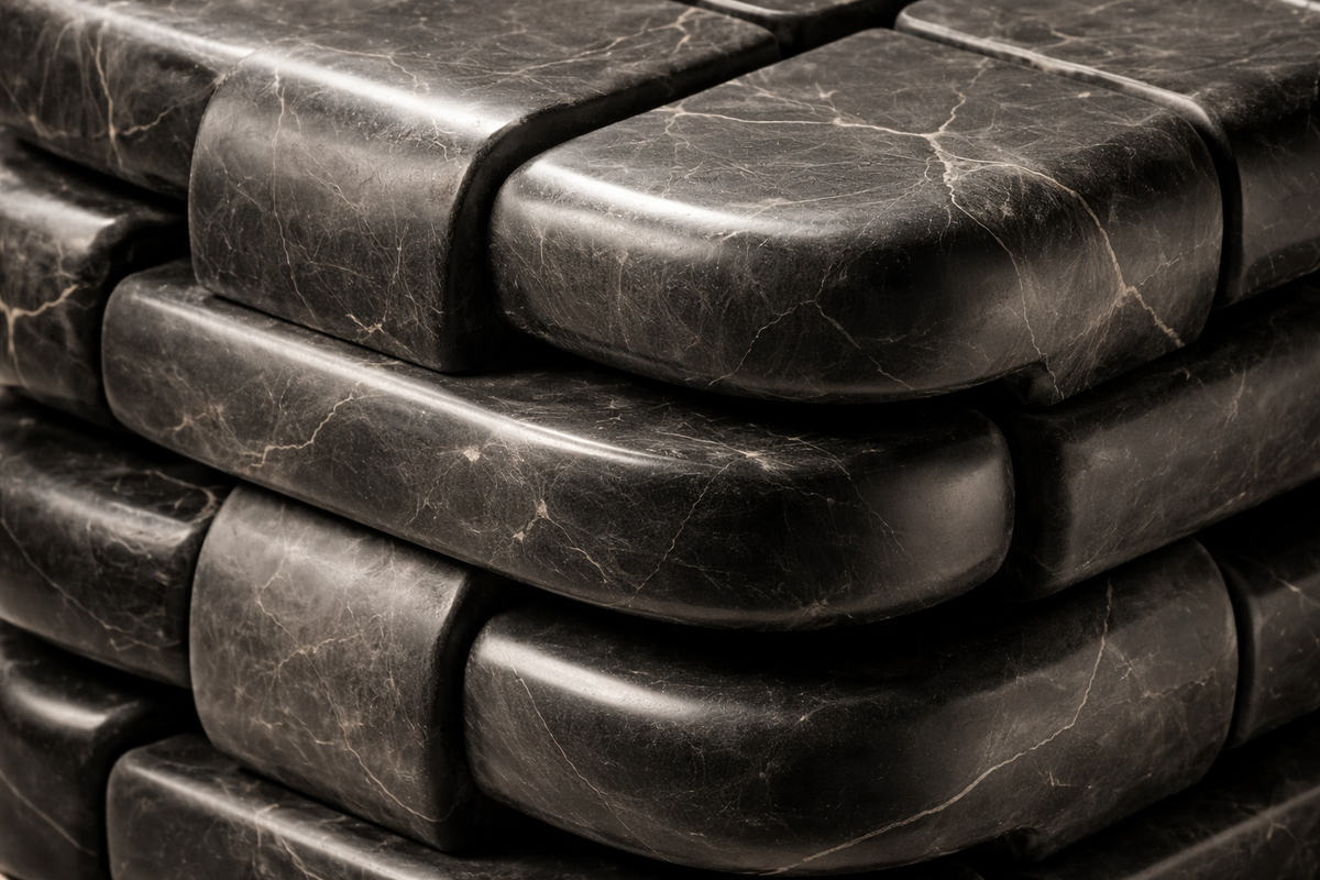 Woven Parcel Base black marble plinth base by 1-OPH, surface detail