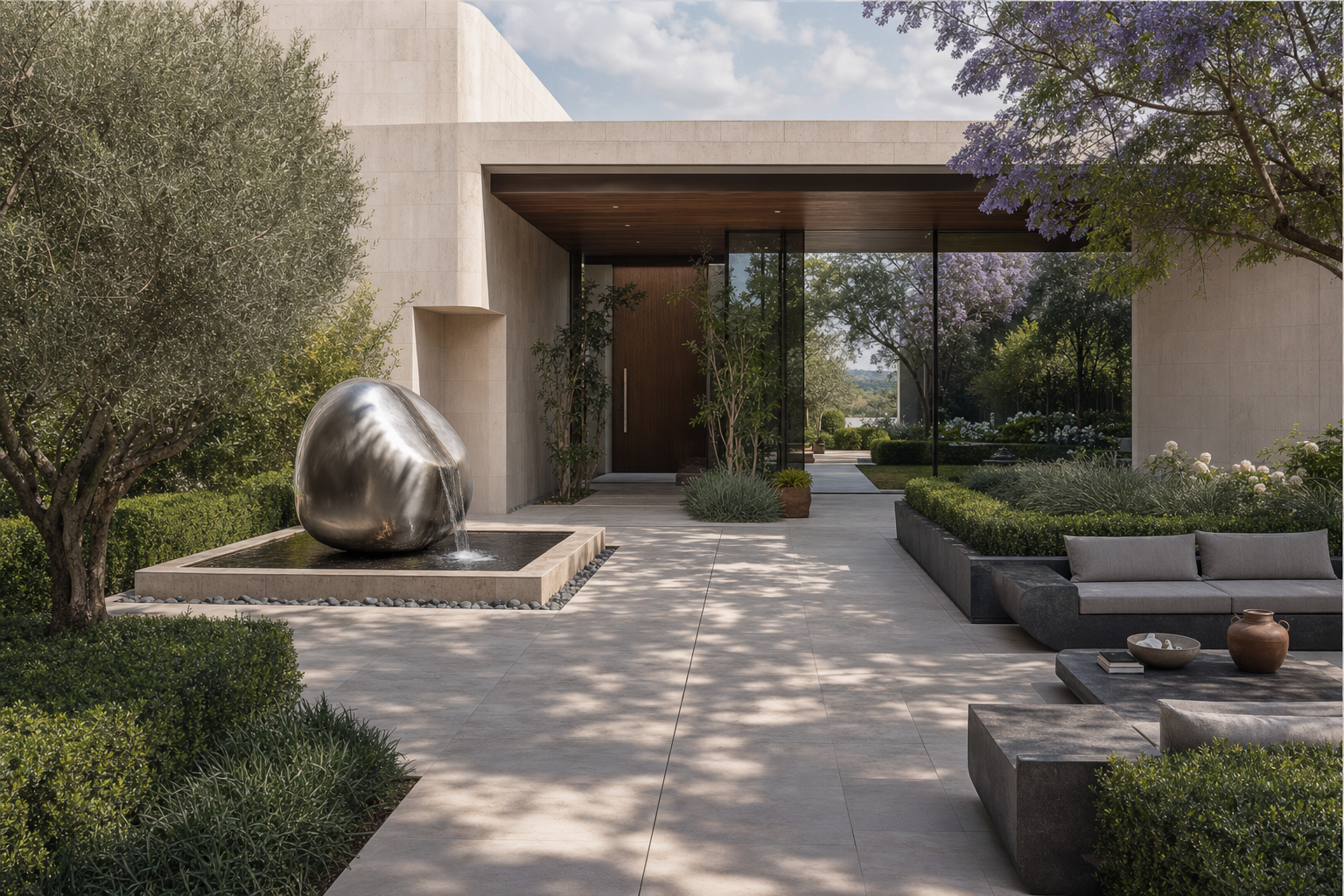 Yaku stainless steel water feature by 1-OPH in a Dubai arrival court