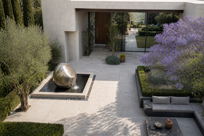 Yaku stainless steel water feature by 1-OPH seen from above in its trough