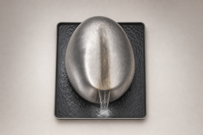 Yaku stainless steel water feature by 1-OPH, overhead view of the trough