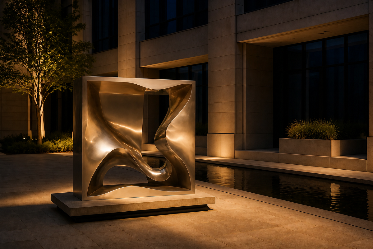 Zubeneh — Stainless steel on limestone sculpture by 1-OPH